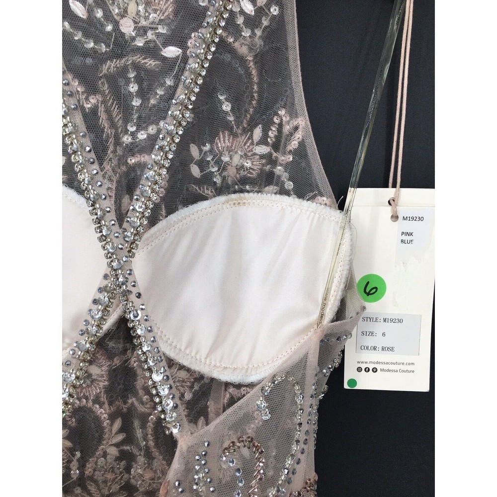 NWT Modessa Couture Light Pink Silver Beaded Ombré Illusion Gown Size 6 Prom - Picture 13 of 13
